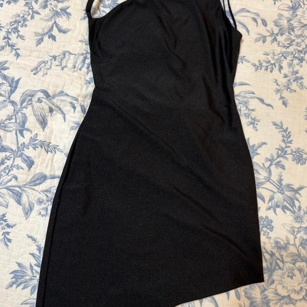 Lioness Black Asymmetric One Shoulder Mini Dress with open back